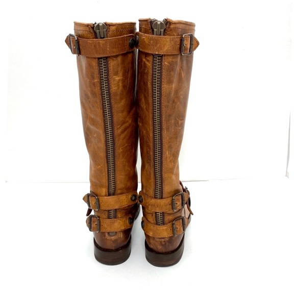 Frye Veronica Buckled Strap Back Zip High Top Riding Boot in Whiskey Tan - Picture 4 of 9